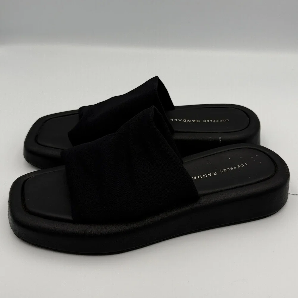 Loeffler Randall Piper Slide Sandals Womens 8 Platform Stretch Fabric Black